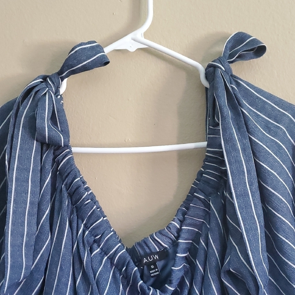 AUW Denim Blue and White Striped Jumper Pants - Picture 5 of 11